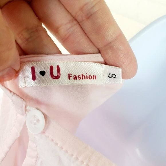 iu womens bell sleeve  S Pink White  pearl top Ruffle - Picture 7 of 8